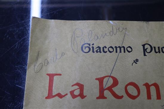 Giacomo Puccini - La Rondine. A reduced piano score with a dedication to Carlo Pilandry, signed by Puccini